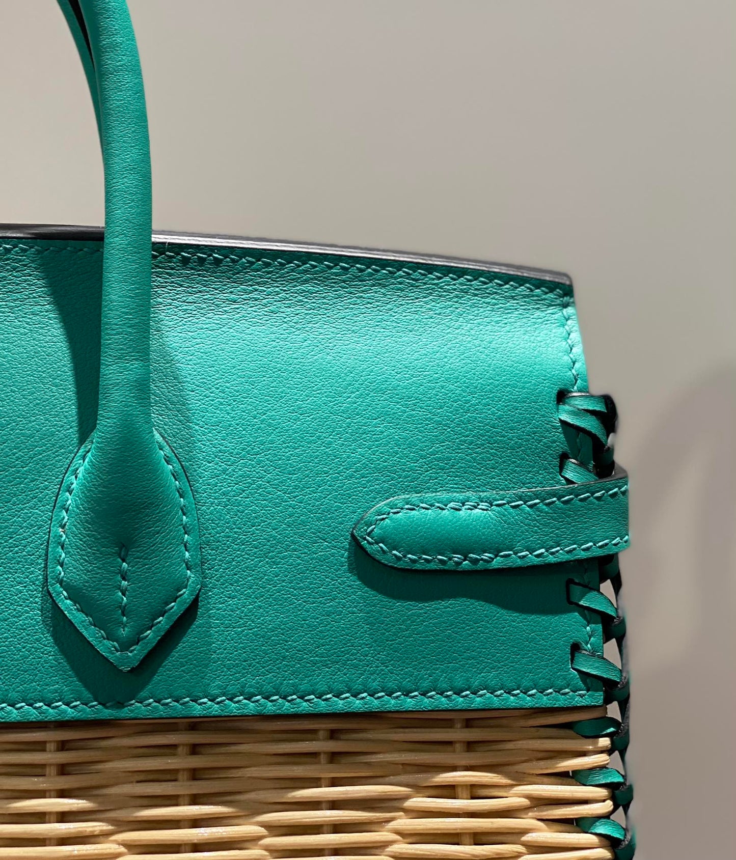 HM BIRKIN 25 CM PICNIC TURQUESA BAMBÚ Y RATÁN