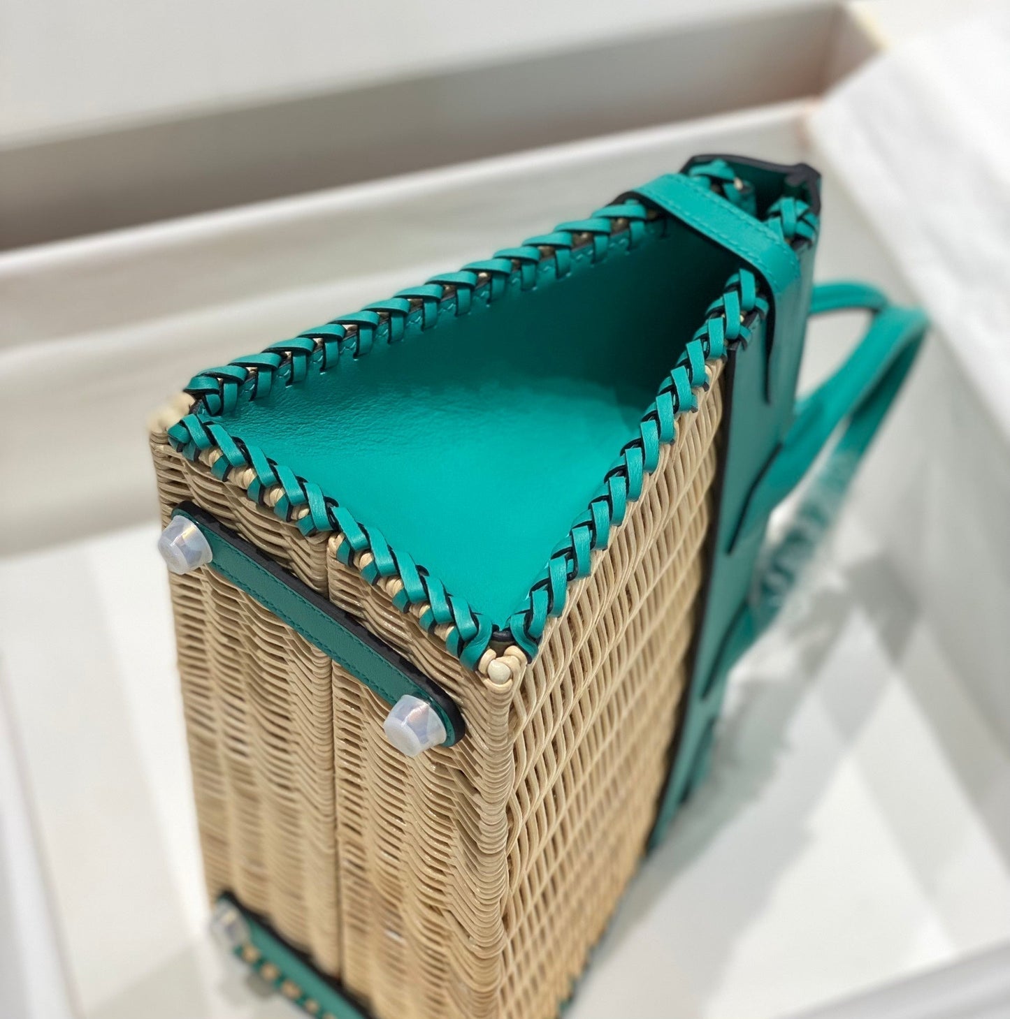 HM BIRKIN 25 CM PICNIC TURQUESA BAMBÚ Y RATÁN