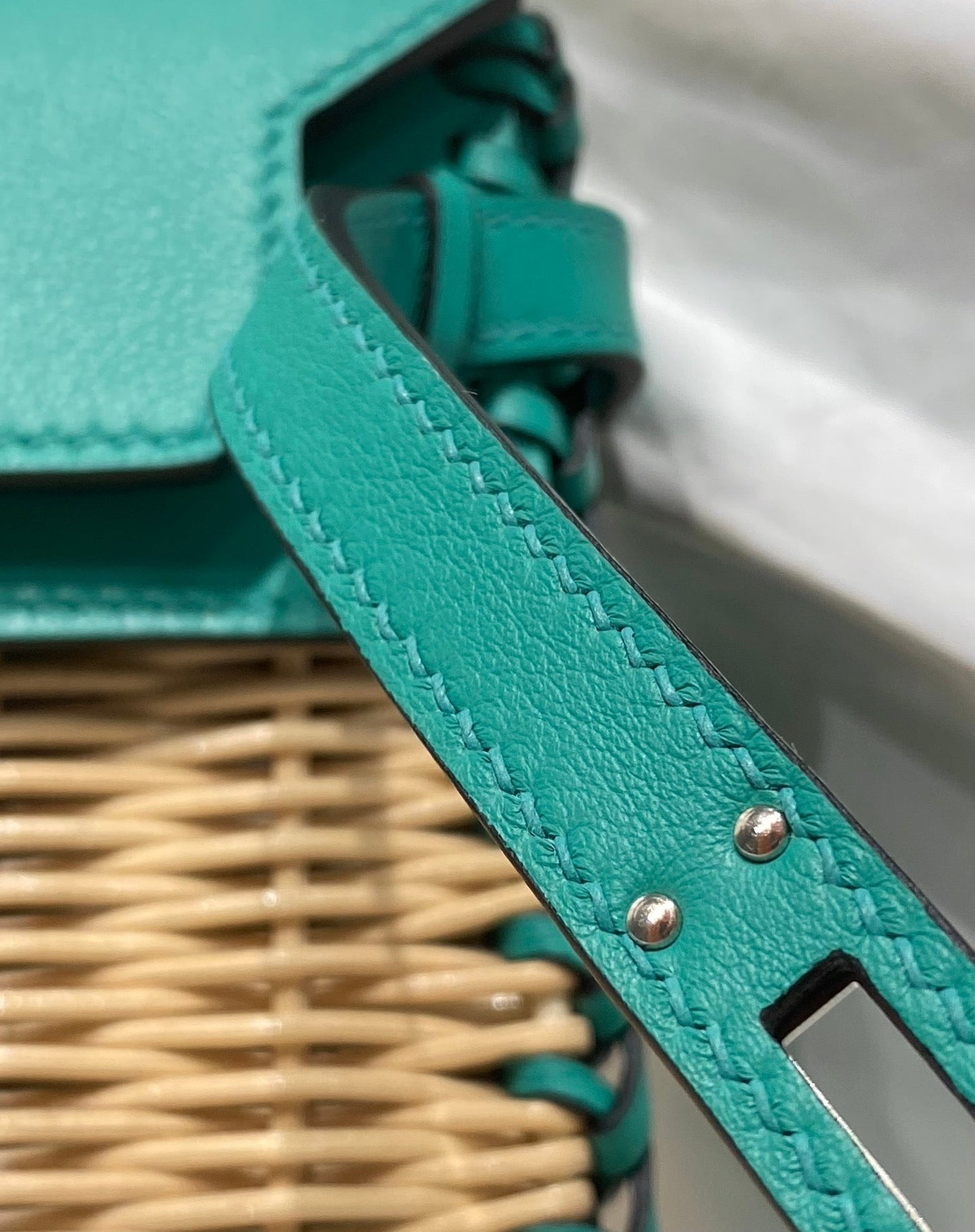 HM BIRKIN 25 CM PICNIC TURQUESA BAMBÚ Y RATÁN