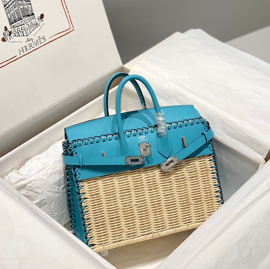 HM BIRKIN 25 CM PICNIC SKY BAMBÚ Y RATÁN