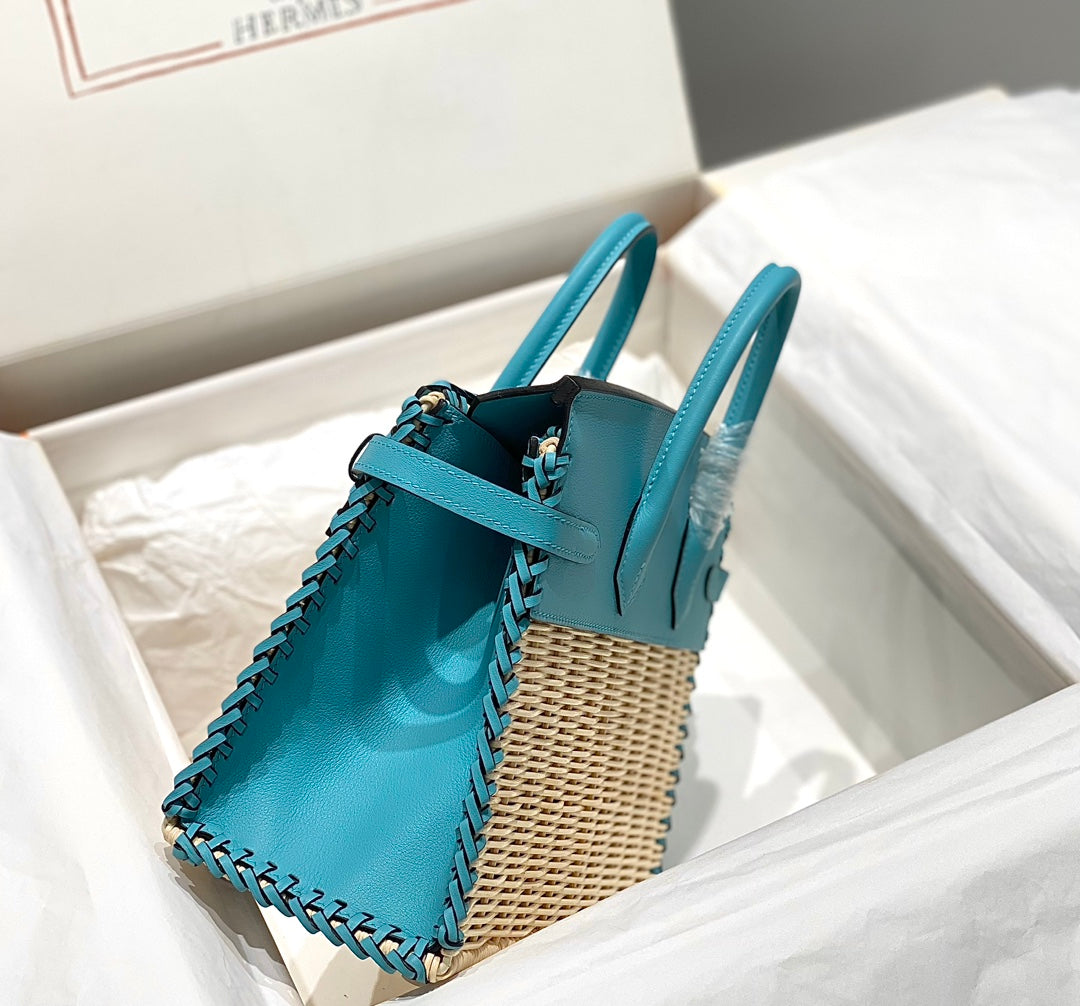 HM BIRKIN 25 CM PICNIC SKY BAMBÚ Y RATÁN