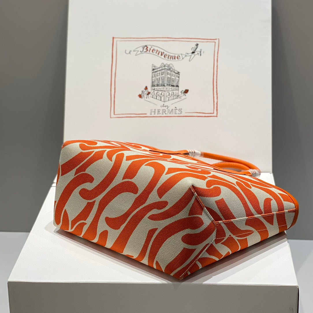 Bolso HM Steeple 28 de piel de becerro naranja y lona blanca naranja