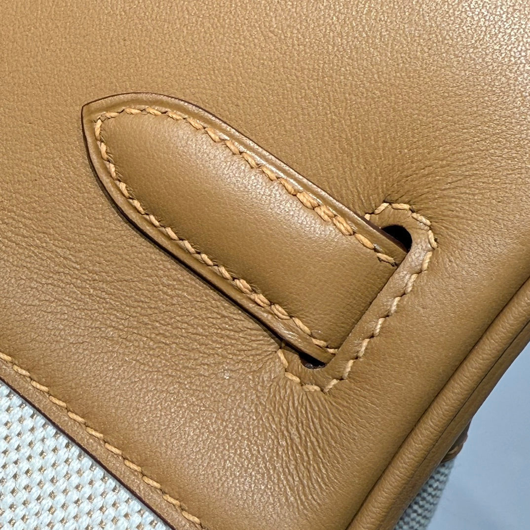 HM Birkin 30 Milkshake White Mix Medium Canvas con herrajes plateados de piel Swift 237304