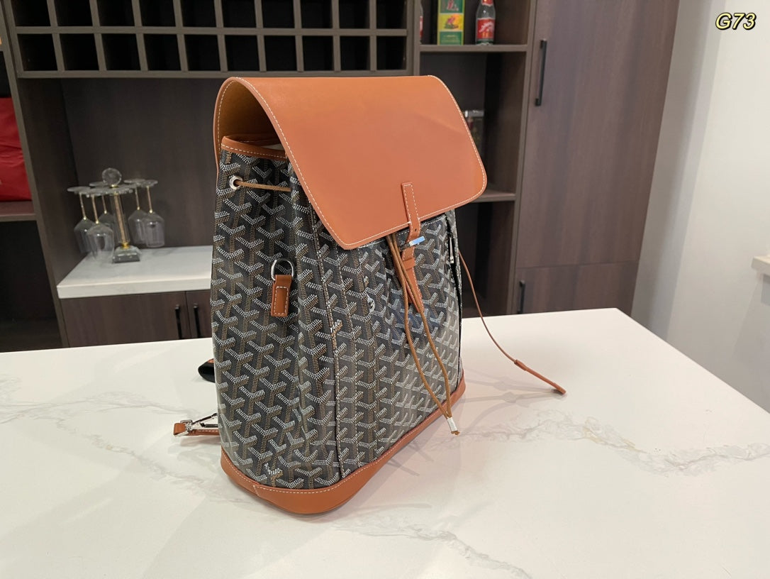 SAC À DOS ALPIN 37 EN CUIR D'AGNEAU MARRON ET TOILE GOYARDINE