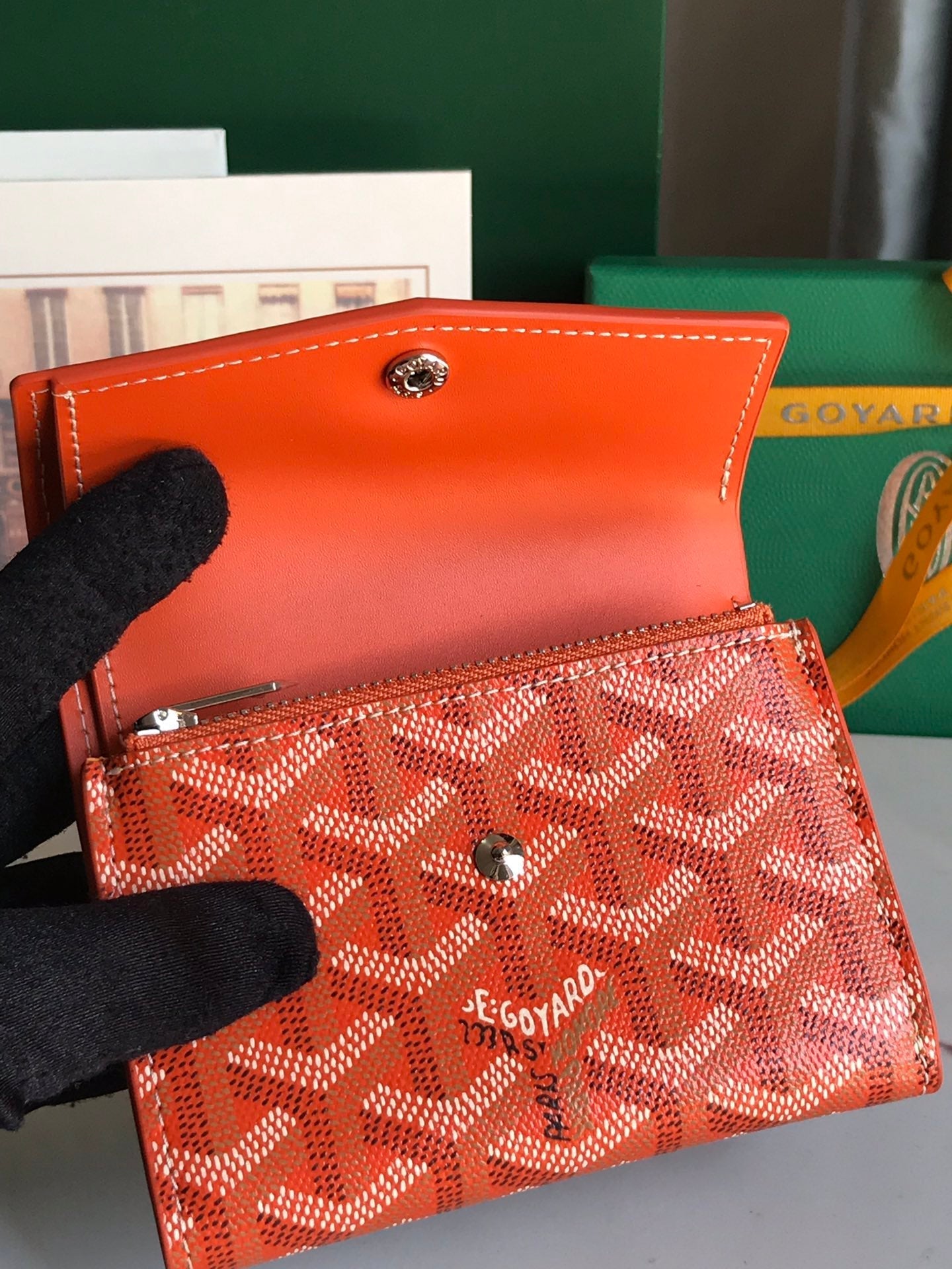 CARTERA 12 SAINT-GABRIEL DE BECERRO NARANJA Y LONA GOYARDINA