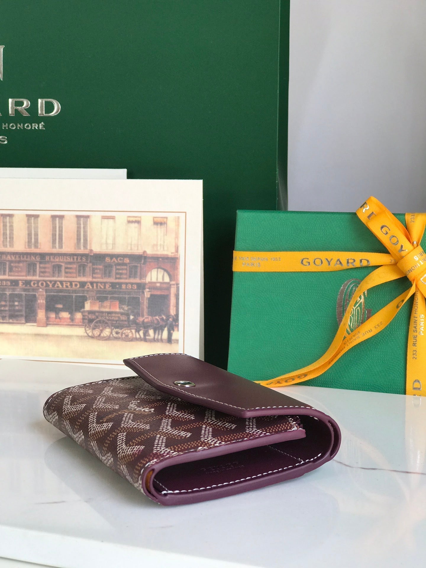 PORTEFEUILLE SAINT-GABRIEL 12 EN CUIR DE VEAU ROUGE VIN ET TOILE GOYARDINE