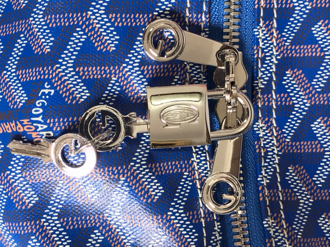 BOLSO BOSTON 50 EN LONA GOYARDINE AZUL ZAFIRO Y RIBETE DE PIEL DE BECERRO
