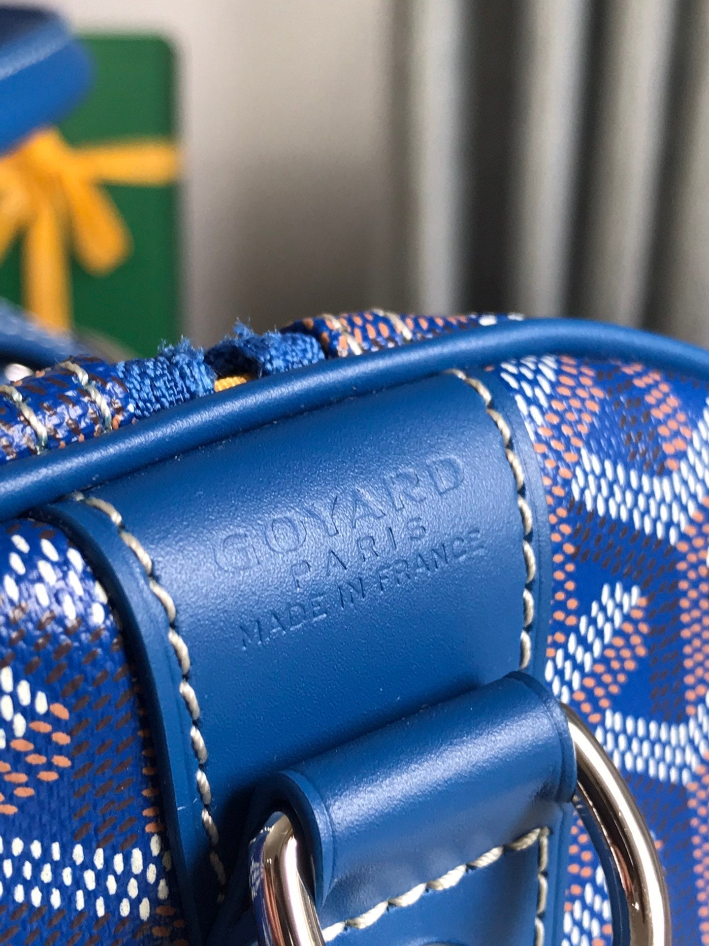 BOLSO BOSTON 50 EN LONA GOYARDINE AZUL ZAFIRO Y RIBETE DE PIEL DE BECERRO