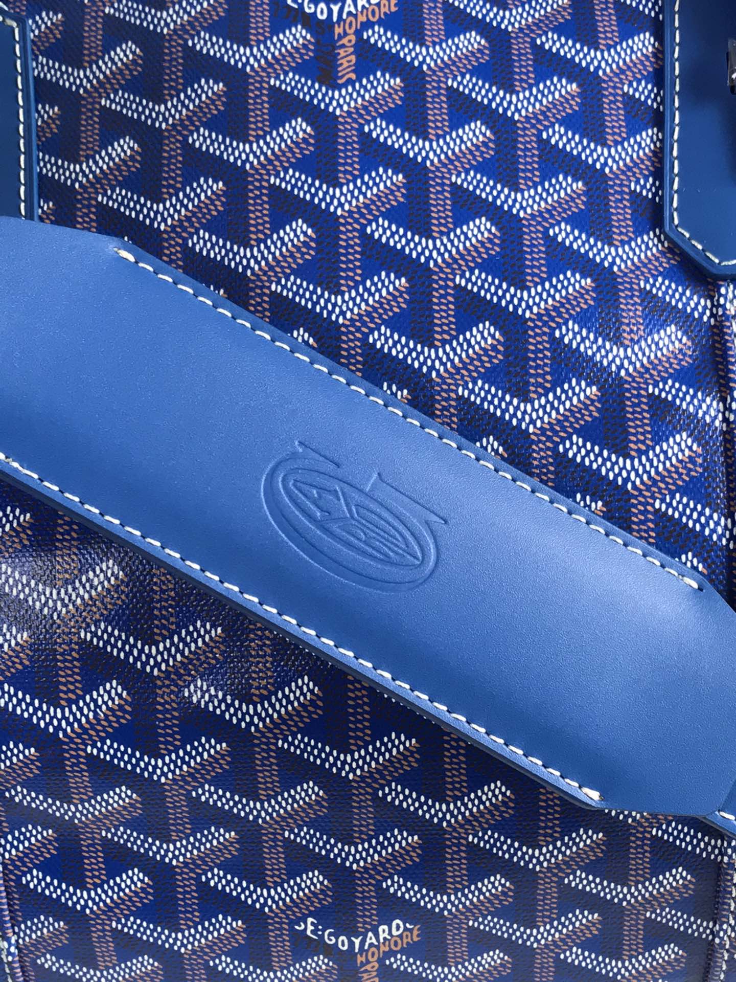 BOLSO BOSTON 50 EN LONA GOYARDINE AZUL ZAFIRO Y RIBETE DE PIEL DE BECERRO