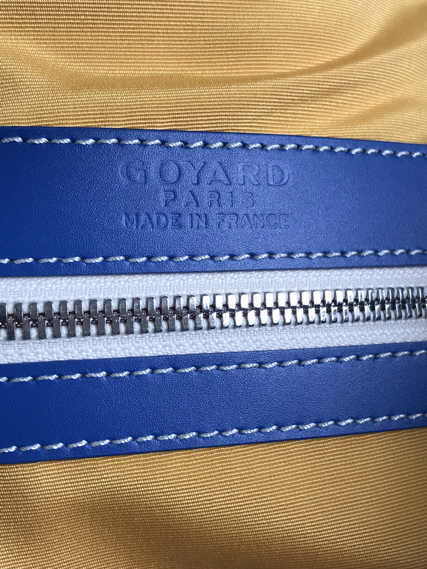 BOLSO BOSTON 50 EN LONA GOYARDINE AZUL ZAFIRO Y RIBETE DE PIEL DE BECERRO