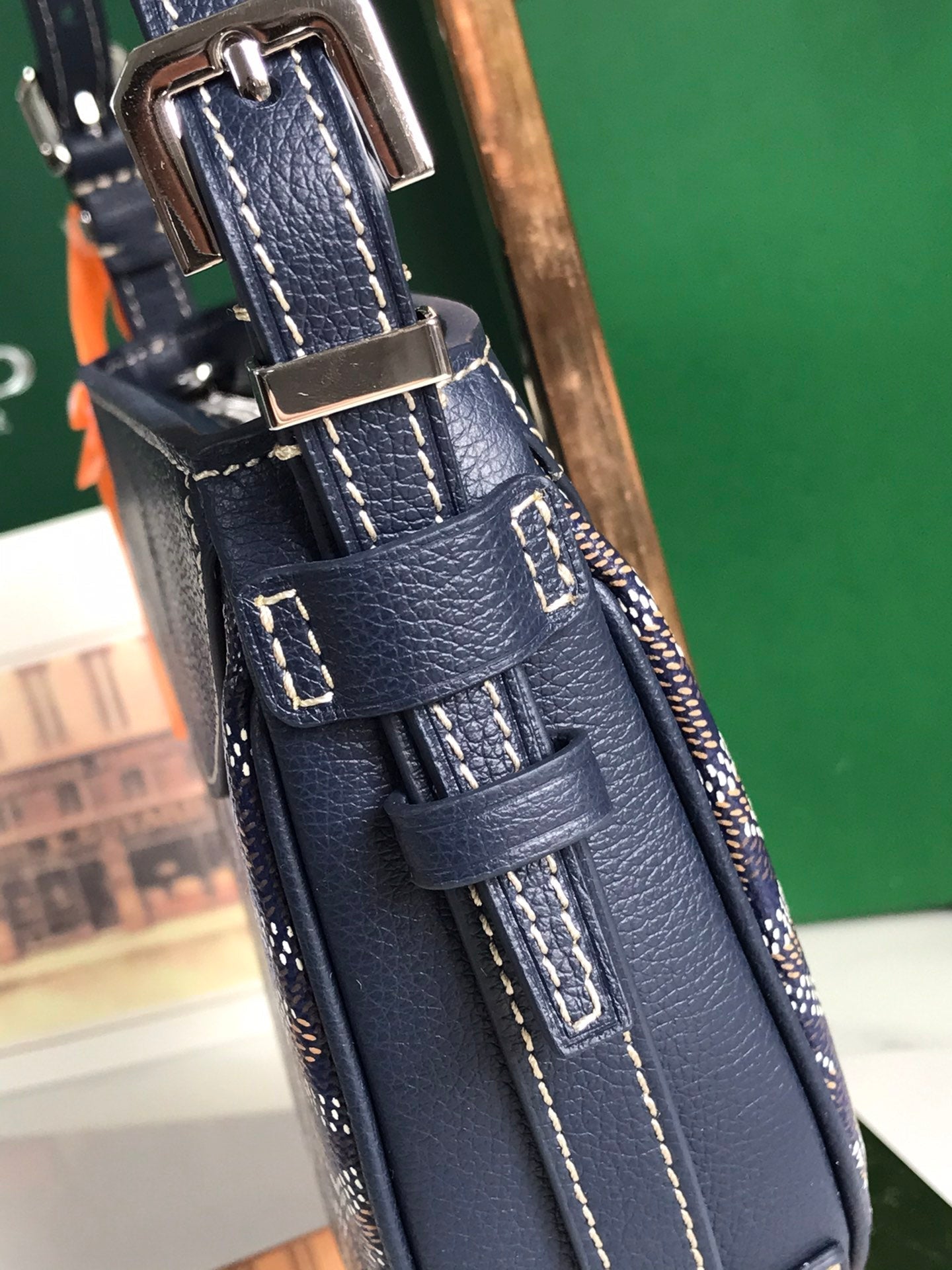 SAC HIRONDELLE 25 EN AGNEAU BLEU MARINE ET TOILE GOYARDINE