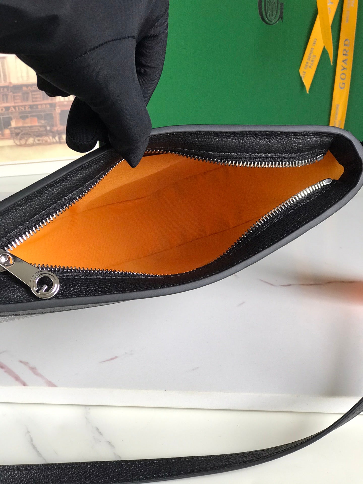 HIRONDELLE BAG 25 IN BLACK LAMBSKIN AND GOYARDINE CANVAS