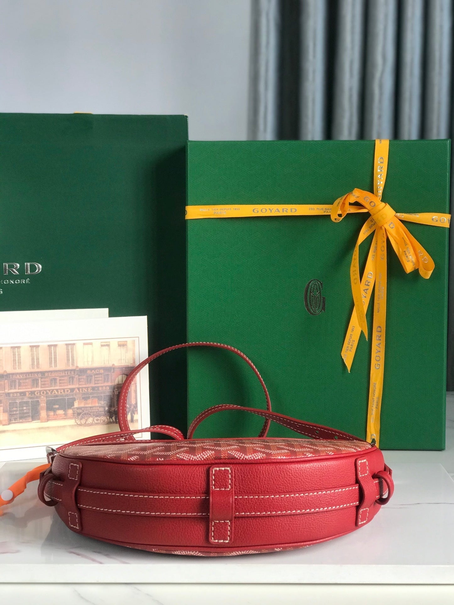 HIRONDELLE BAG 25 IN CLASSIC RED LAMBSKIN AND GOYARDINE CANVAS