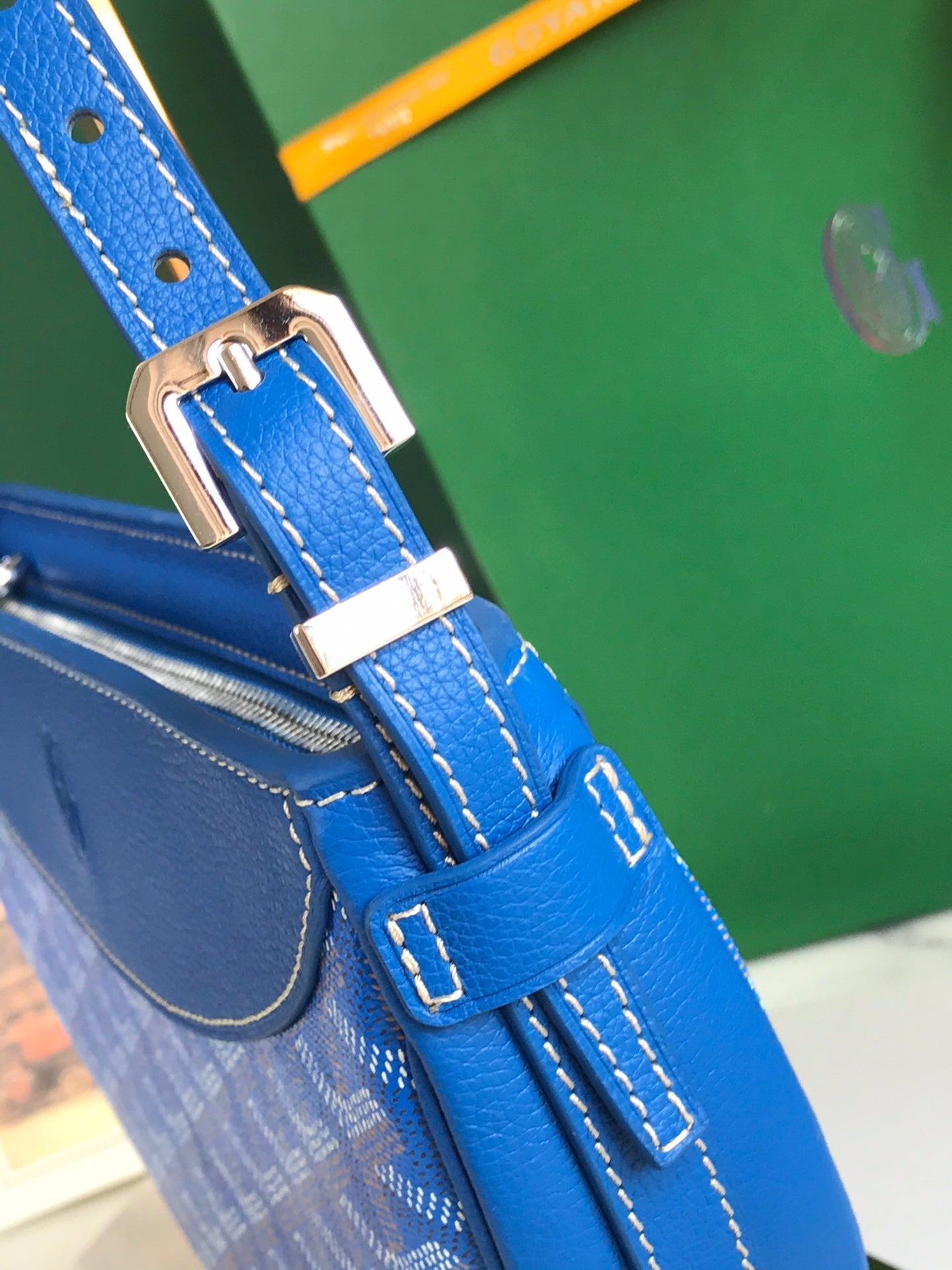 HIRONDELLE BAG 25 IN SAPPHIRE BLUE LAMBSKIN AND GOYARDINE CANVAS
