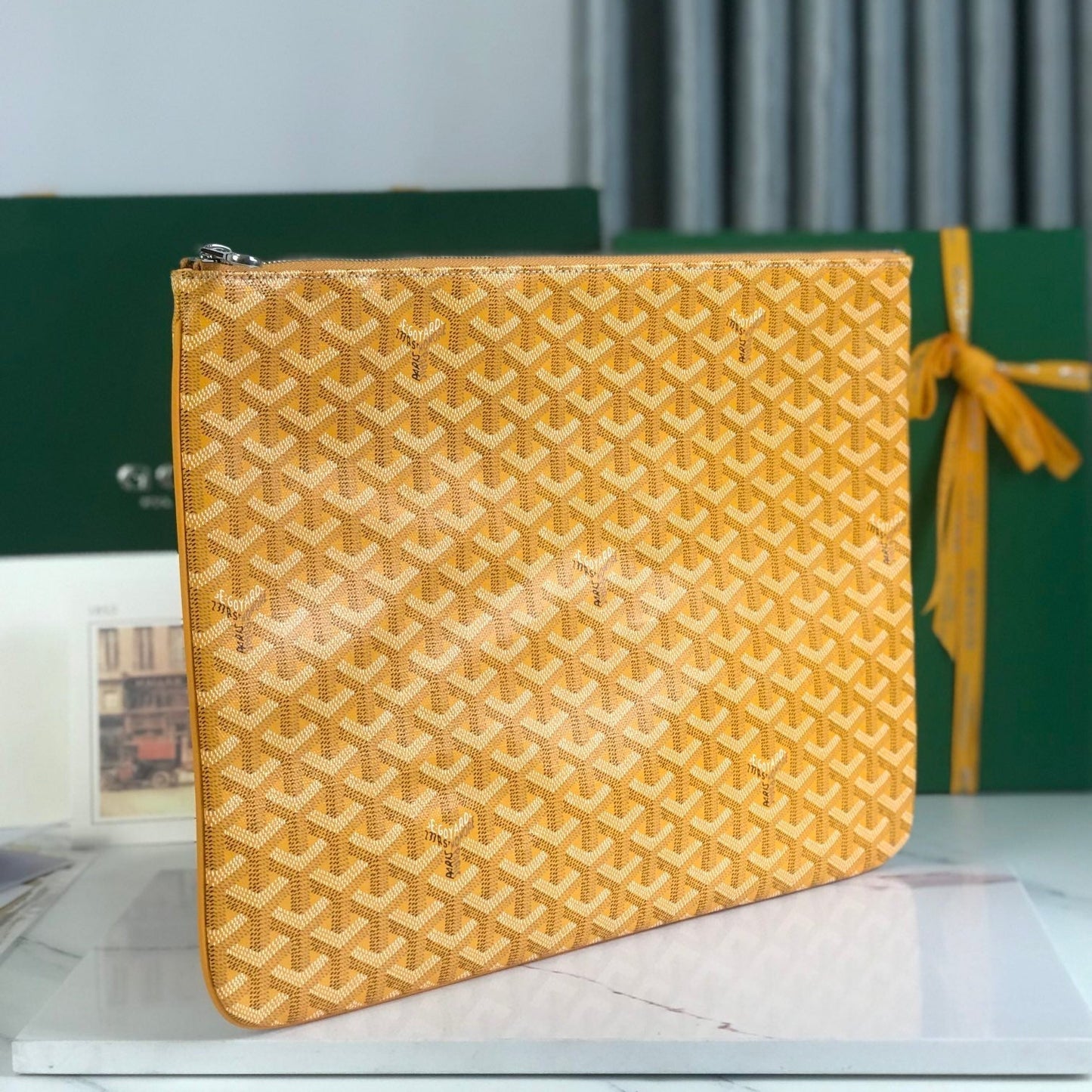 S¨¦NAT MGM POUCH 40 IN YELLOW GOYARDINE CANVAS