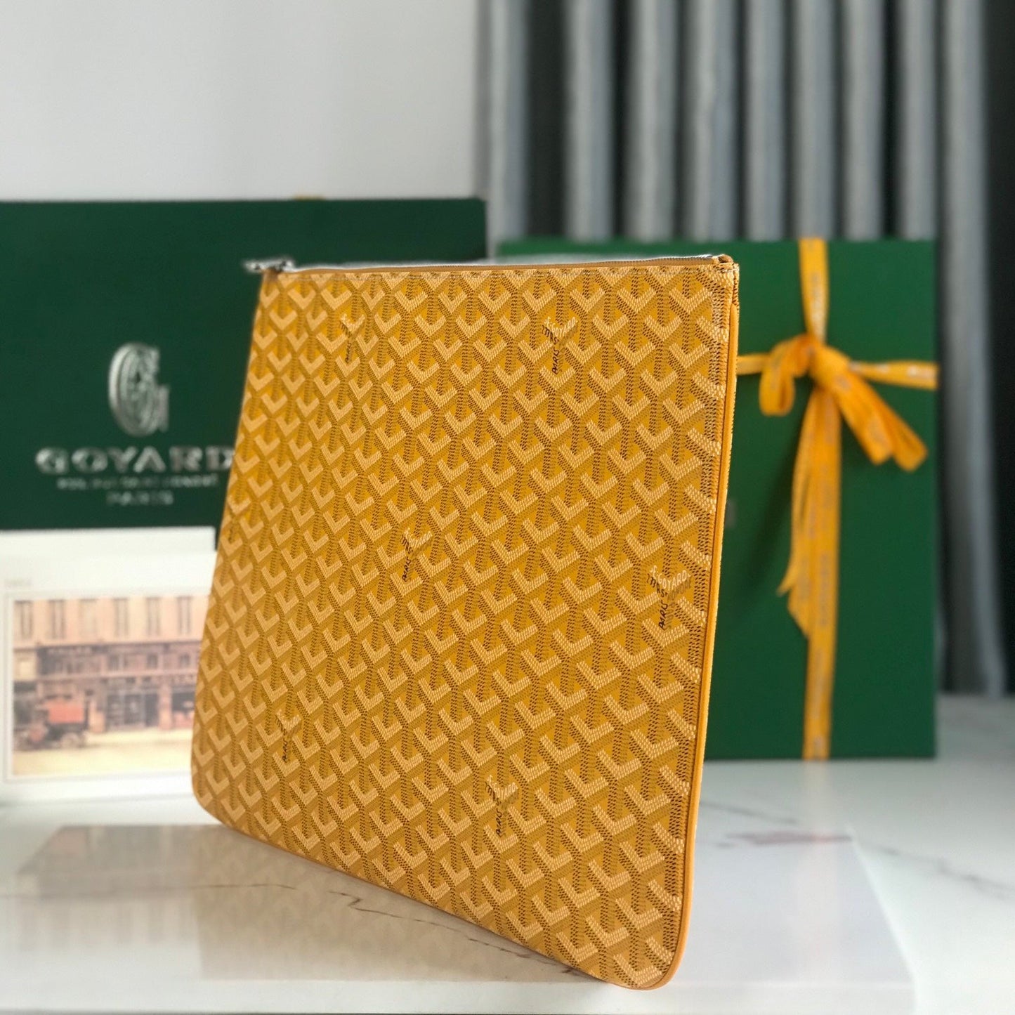 S¨¦NAT MGM POUCH 40 IN YELLOW GOYARDINE CANVAS