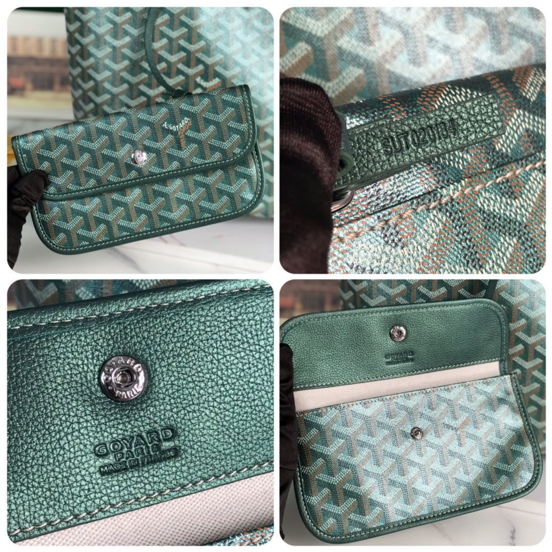 Sac Saint Louis PM 34 cm en toile verte Chevroches et cuir de veau