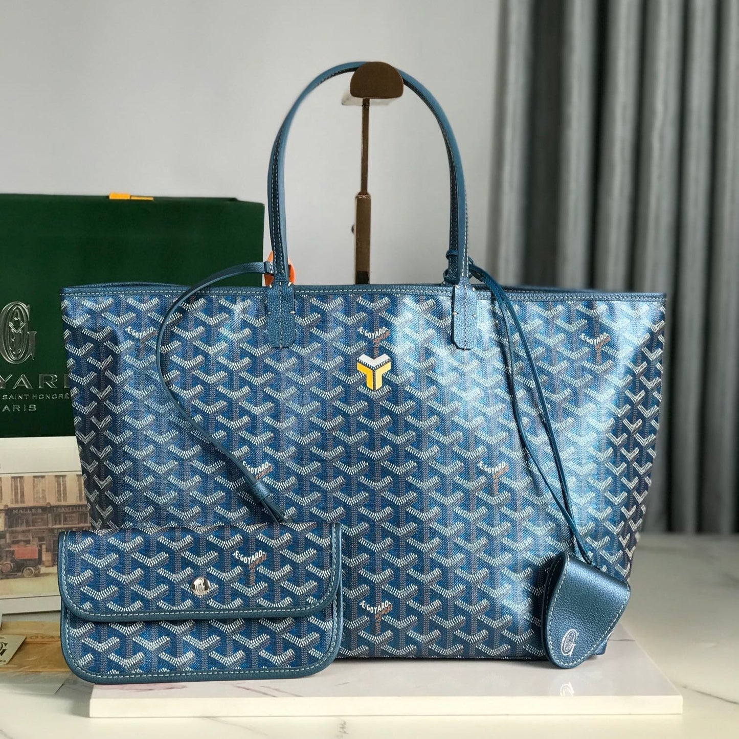 SAINT LOUIS PM 34 EN LONA GOYARDINE AZUL MARINO Y PIEL DE BECERRO