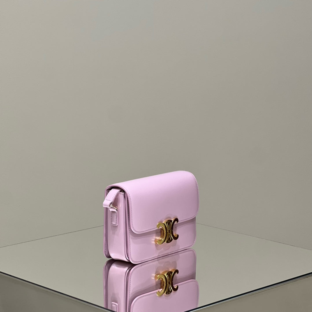 MINI CLAUDE 22 CUIR DE VEAU BRILLANT ROSE CLAIR