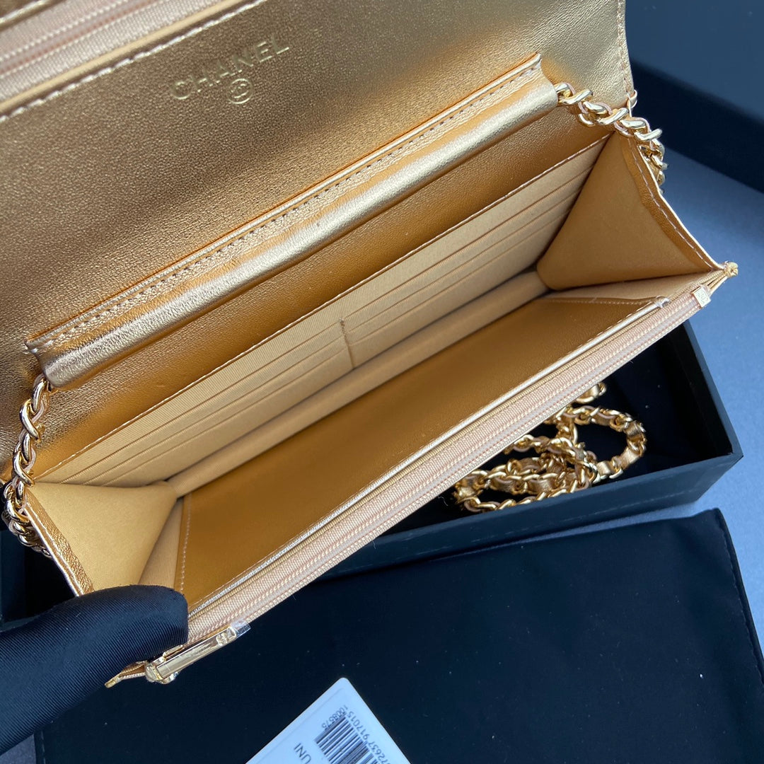 CC Woc 20cm Piel de becerro metálica dorada Herrajes dorados