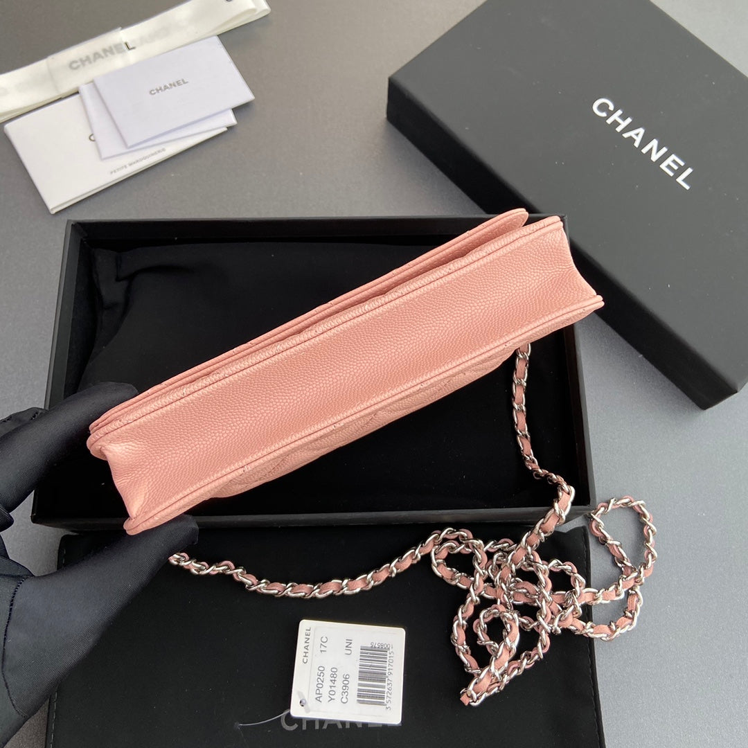 CC Woc 20 cm Cuir de veau grainé rose Quincaillerie argentée