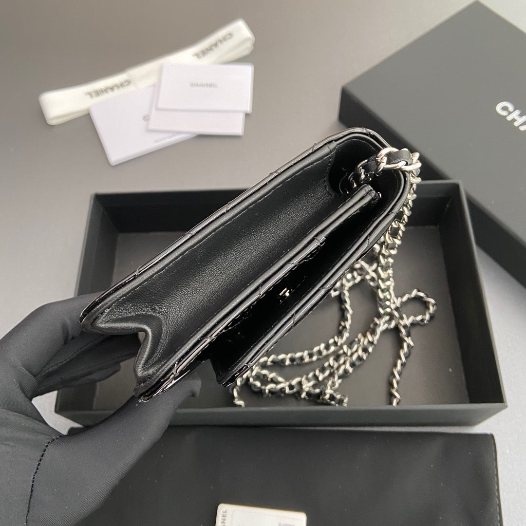 CC Woc 20 cm Cuir de veau verni noir Quincaillerie argentée