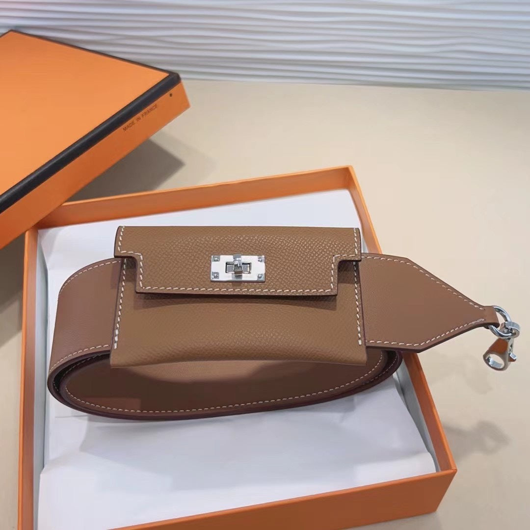 Bandoulière Kelly Pocket 50 mm marron Epsom avec quincaillerie argentée