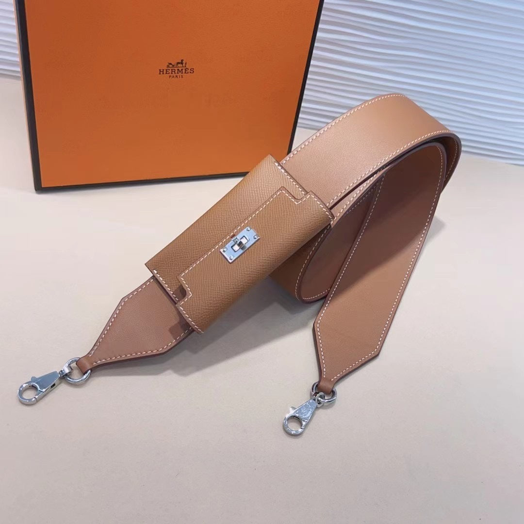 Bandoulière Kelly Pocket 50 mm marron Epsom avec quincaillerie argentée