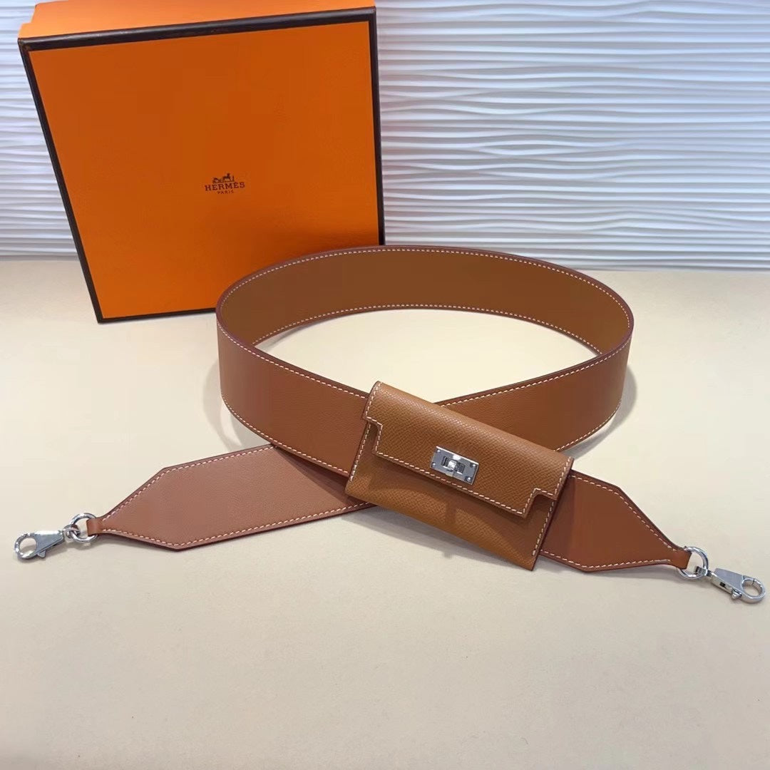 Bandoulière Kelly Pocket 50 mm marron Epsom avec quincaillerie argentée