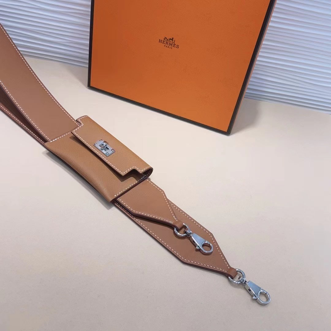Bandoulière Kelly Pocket 50 mm marron Epsom avec quincaillerie argentée