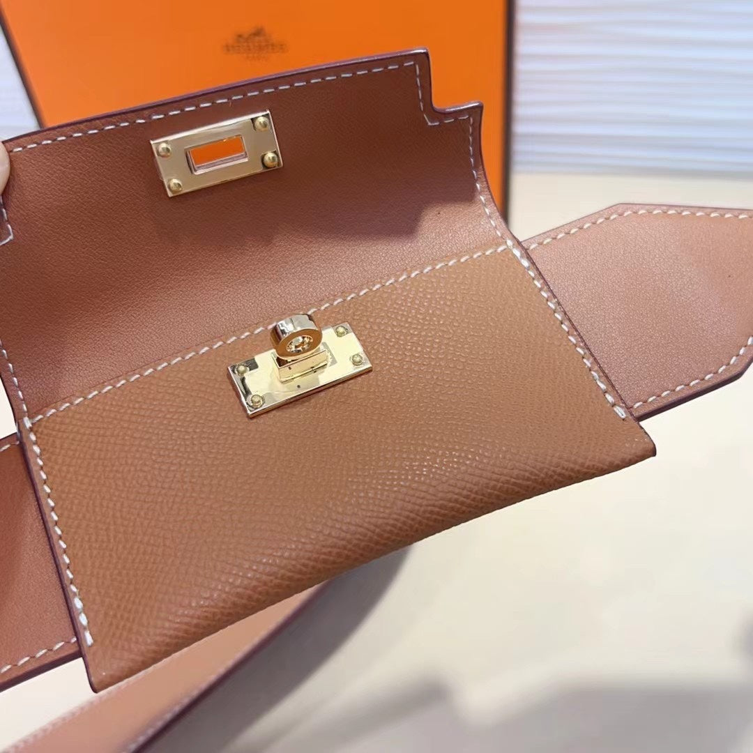 Bandoulière Kelly Pocket 50 mm marron Epsom avec finitions dorées