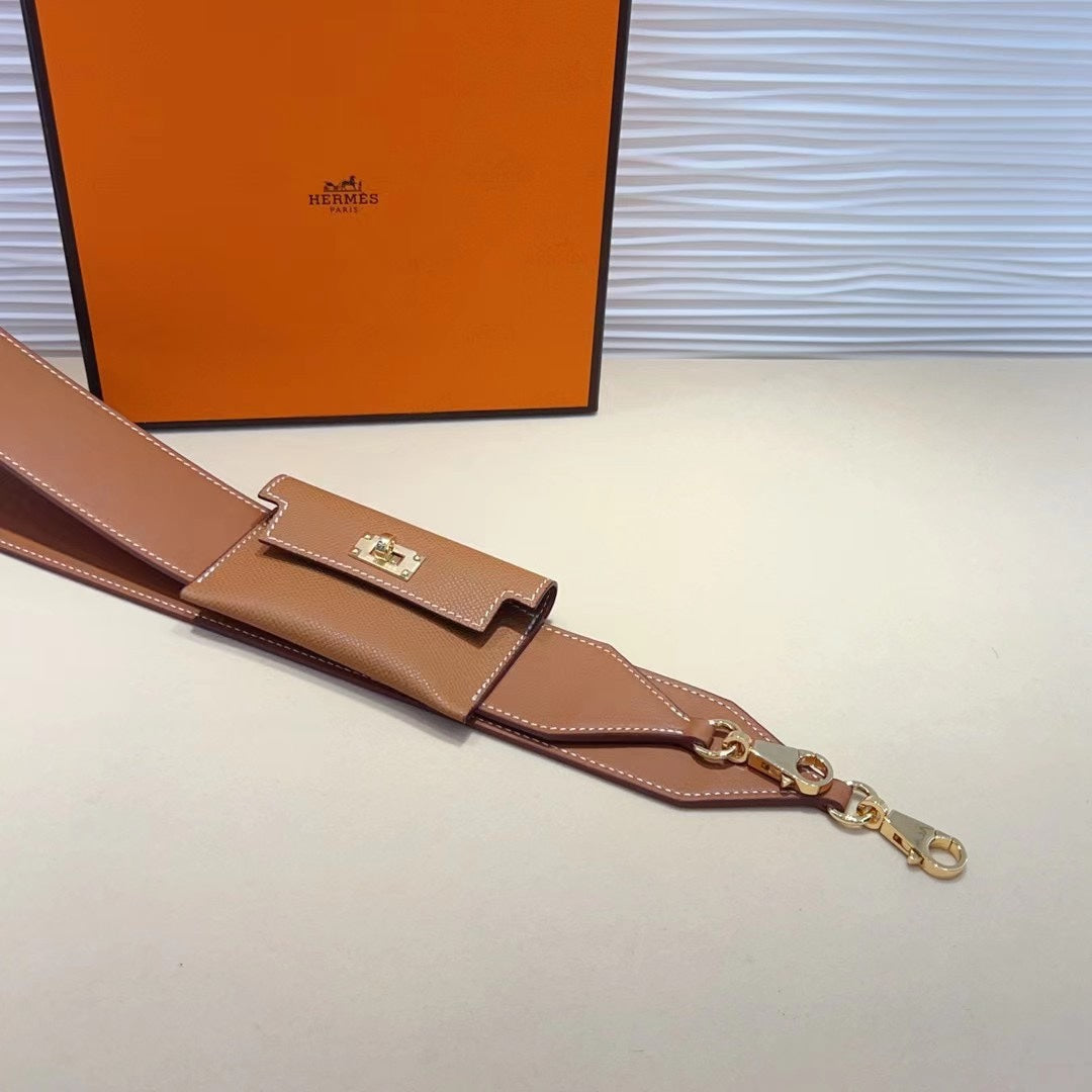 Bandoulière Kelly Pocket 50 mm marron Epsom avec finitions dorées