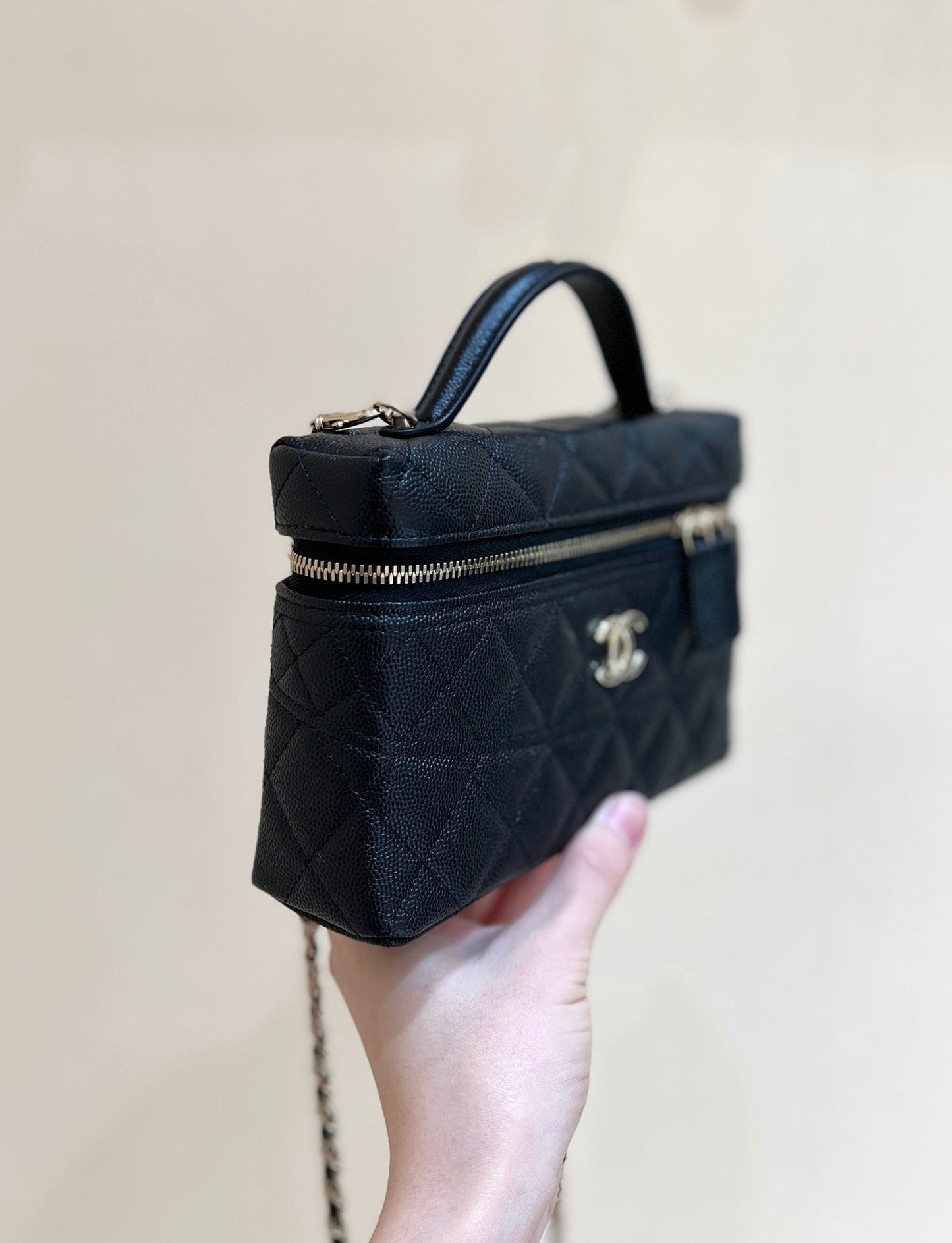 Sac à main 25C Vanity 19 cm en cuir de veau grainé noir