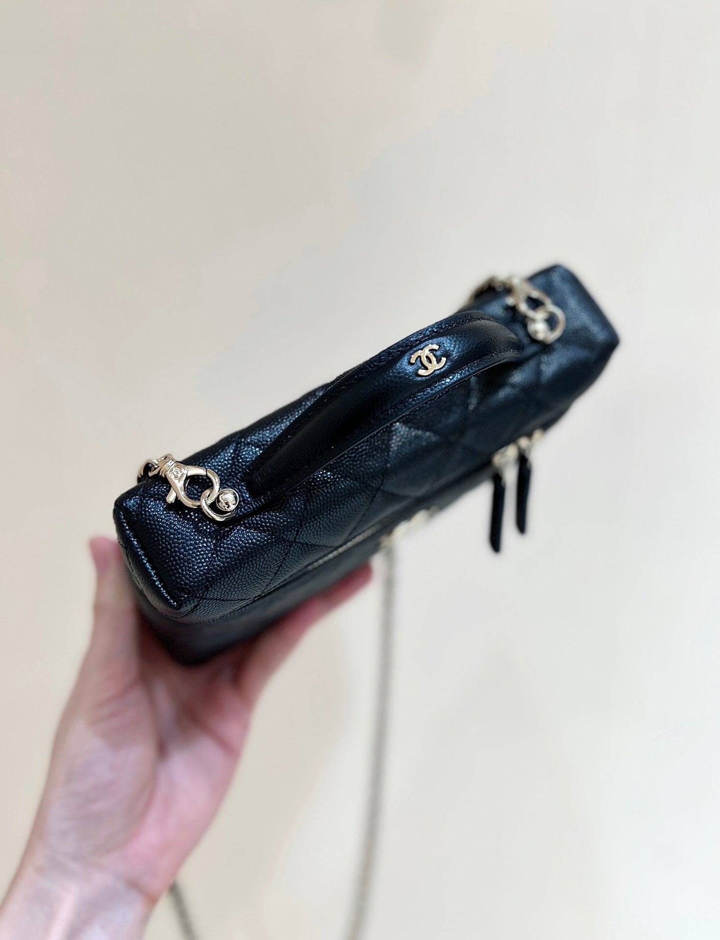 Sac à main 25C Vanity 19 cm en cuir de veau grainé noir
