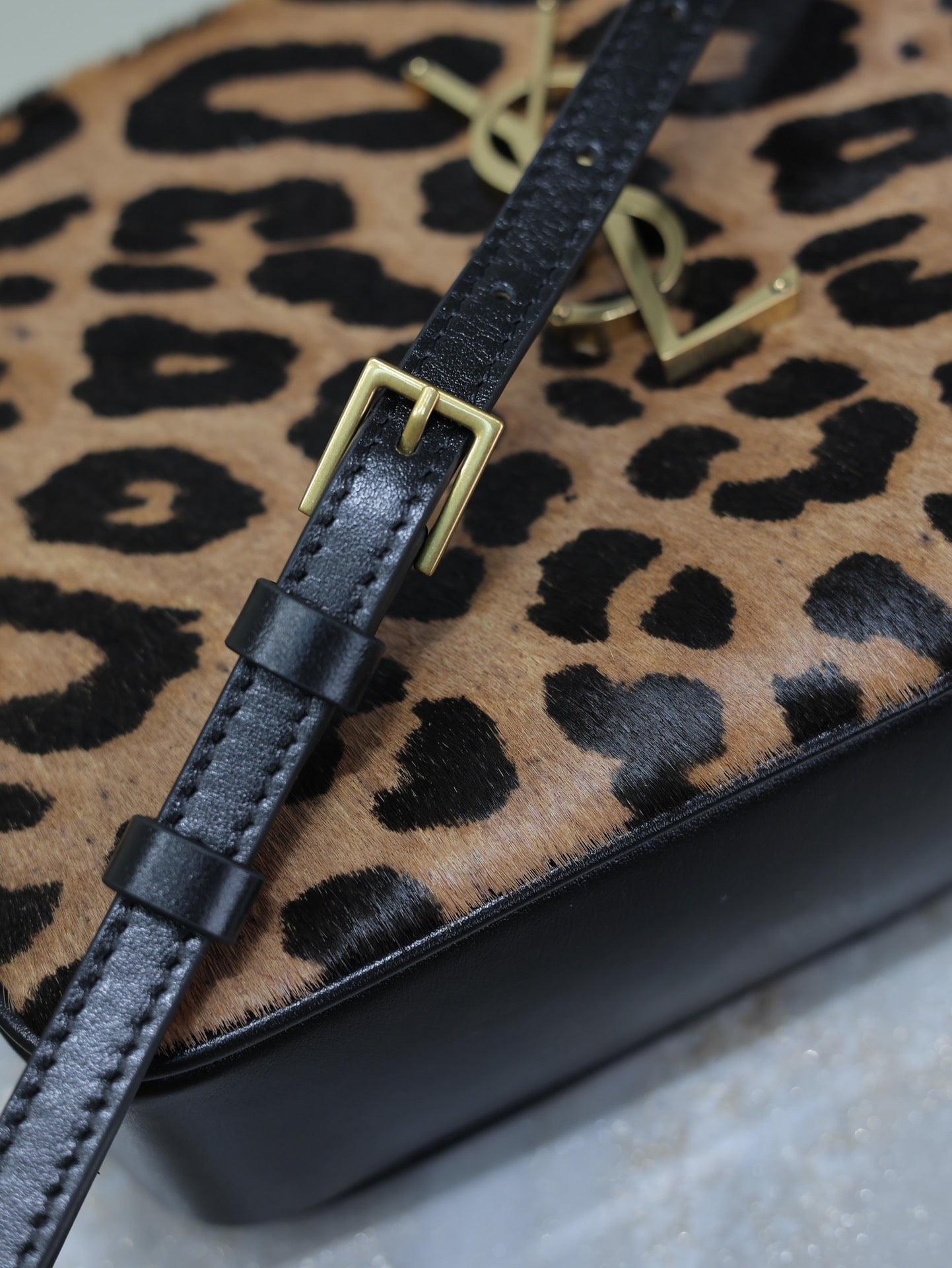 BOLSO PARA CÁMARA LOU 23 EN PIEL DE BECERRO CON ESTAMPADO DE LEOPARDO