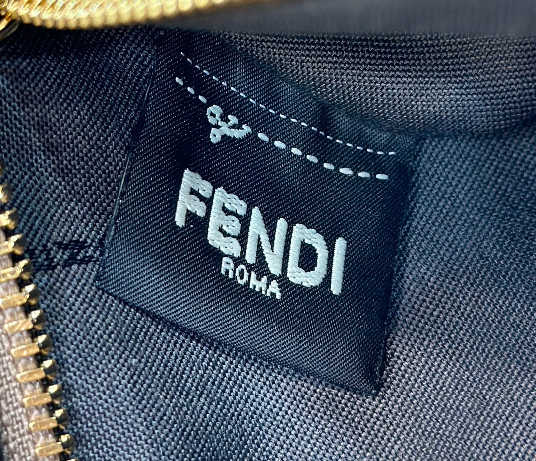 BOLSO TOTE FENDI ROLL 33 DE LONA BLANCA MIXTA MARRÓN CACAHUATE