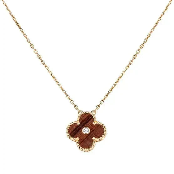 Collar DIANA CLOVER de 15 mm con diamantes y ágata ojo de tigre amarilla