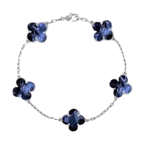 PULSERA DE PLATA DE PIETERSITA CON 5 MOTIVOS DE TRÉBOL DE DIANA