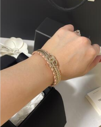 BRACELET CC CORDE ROSE OR DIAMANTS