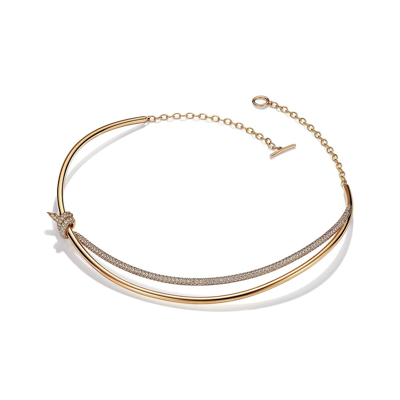 COLLAR DE DOBLE HILERA CON NUDO EN ORO AMARILLO CON DIAMANTES