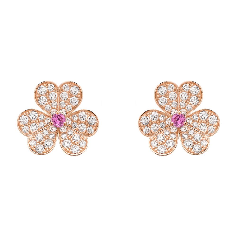DIANA FRIVOLE PINK GOLD FLOWER DIAMOND EARRINGS