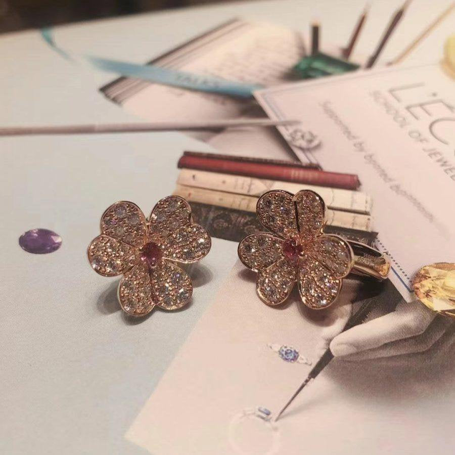 DIANA FRIVOLE PINK GOLD FLOWER DIAMOND EARRINGS
