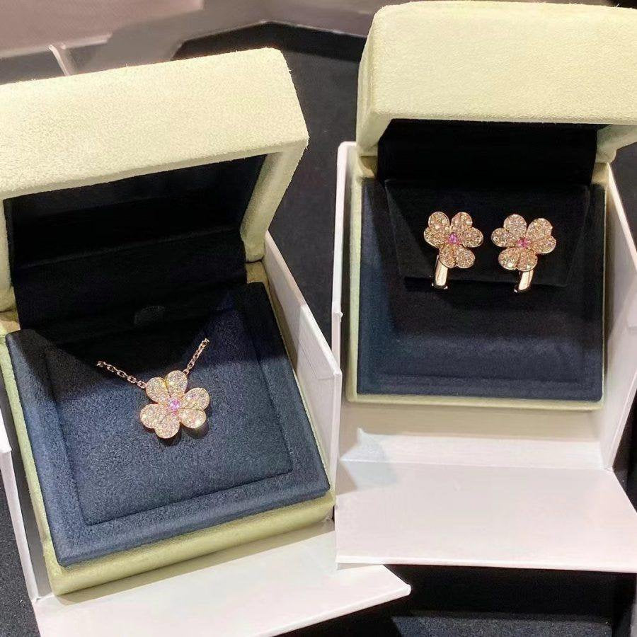 DIANA FRIVOLE PINK GOLD FLOWER DIAMOND EARRINGS
