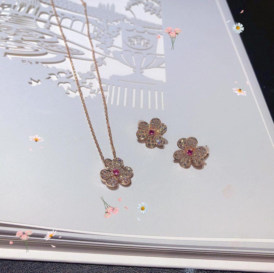 DIANA FRIVOLE PINK GOLD FLOWER DIAMOND EARRINGS