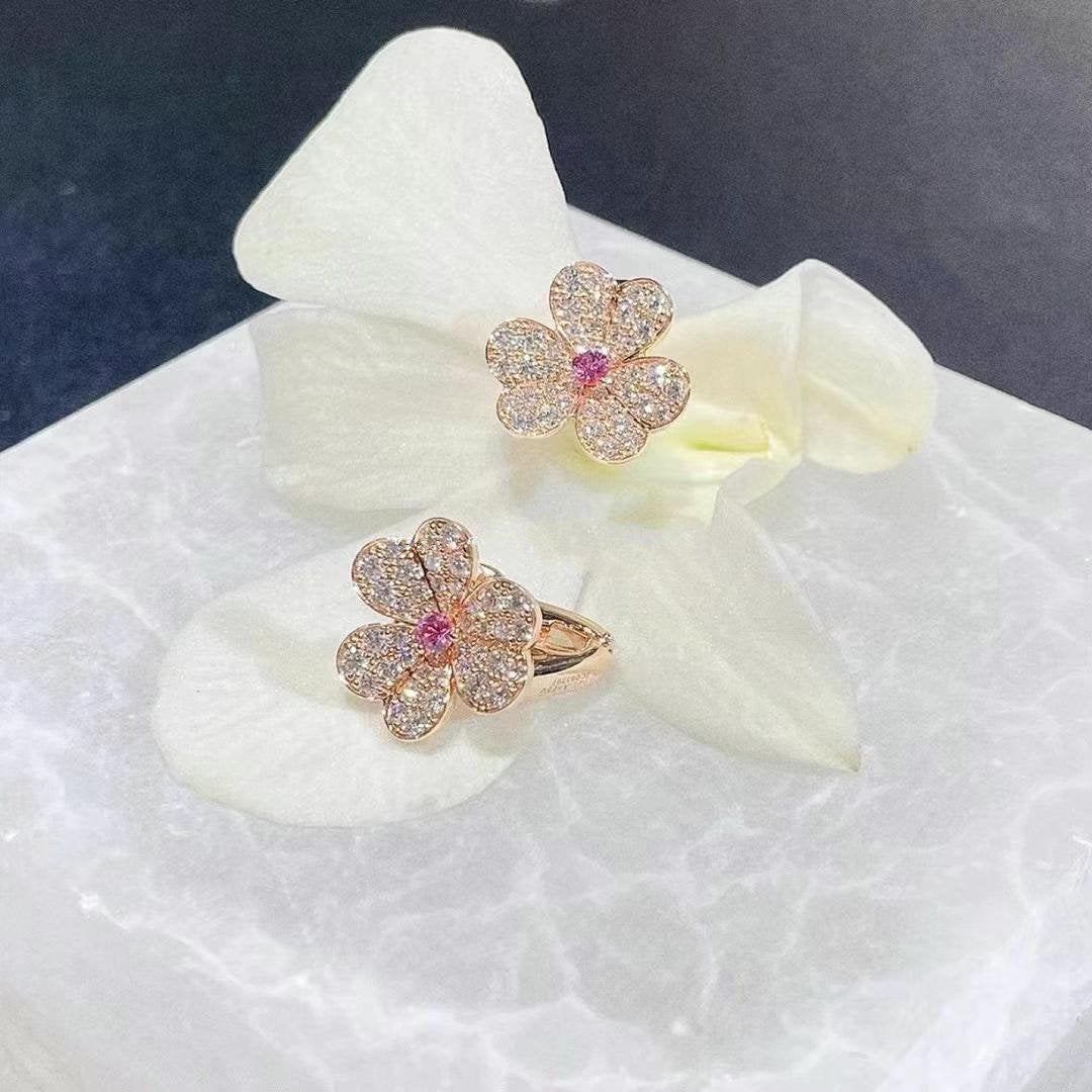 DIANA FRIVOLE PINK GOLD FLOWER DIAMOND EARRINGS
