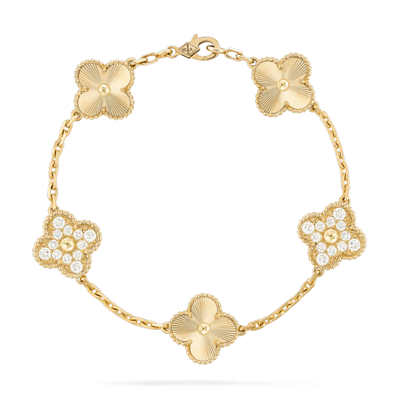 PULSERA DIANA TRÉBOL 5 MOTIVOS ORO DIAMANTE