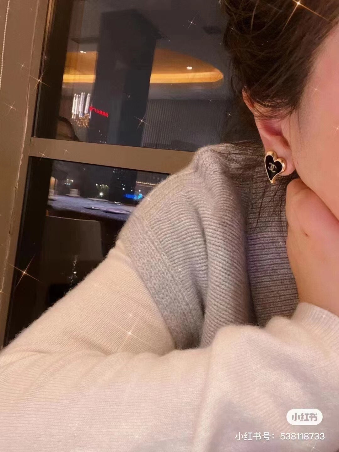 BOUCLES D'OREILLES COEUR D'AMOUR EN OR DOUBLE C