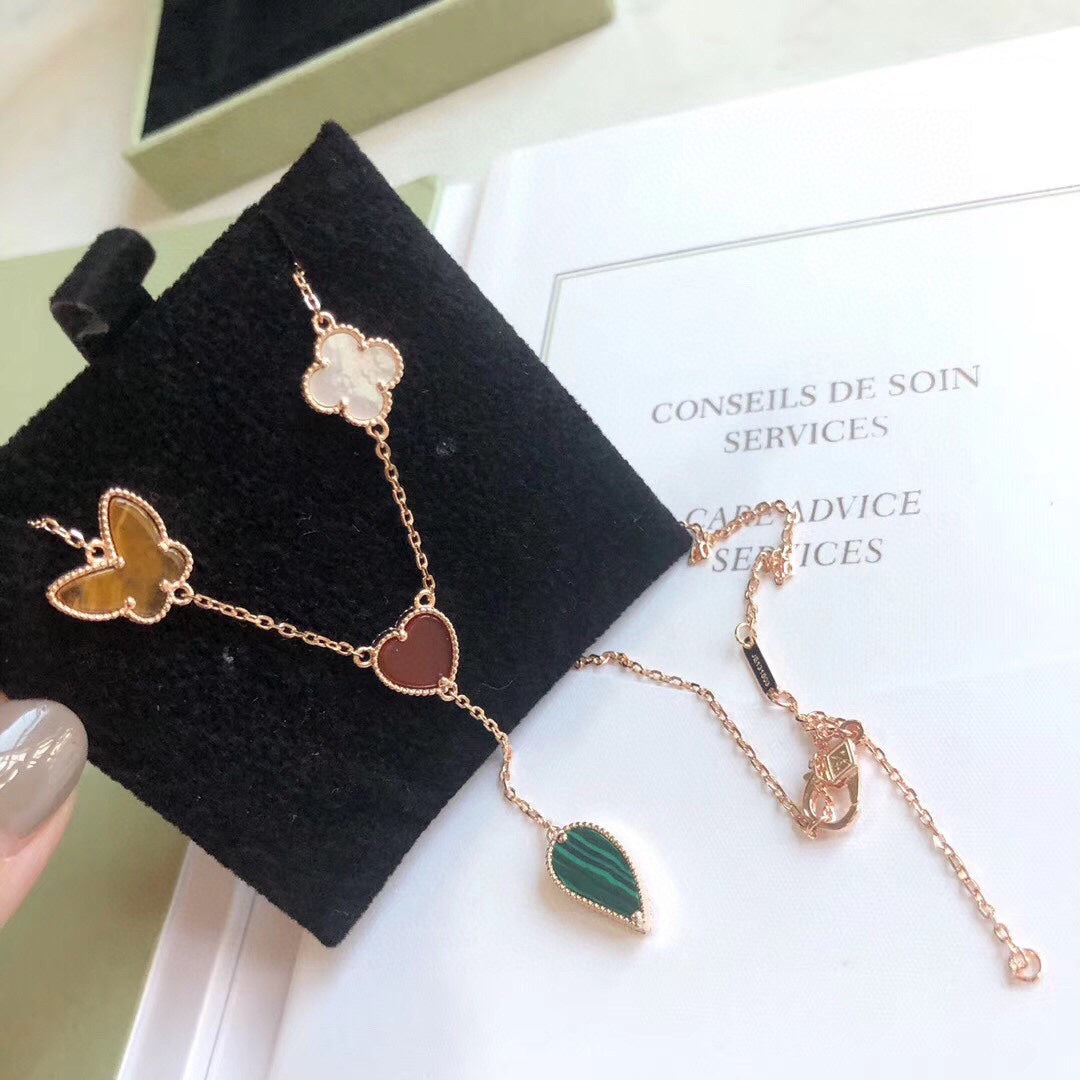 DIANA LUCKY SPRING 4 MOTIFS ROSE GOLD NECKLACE