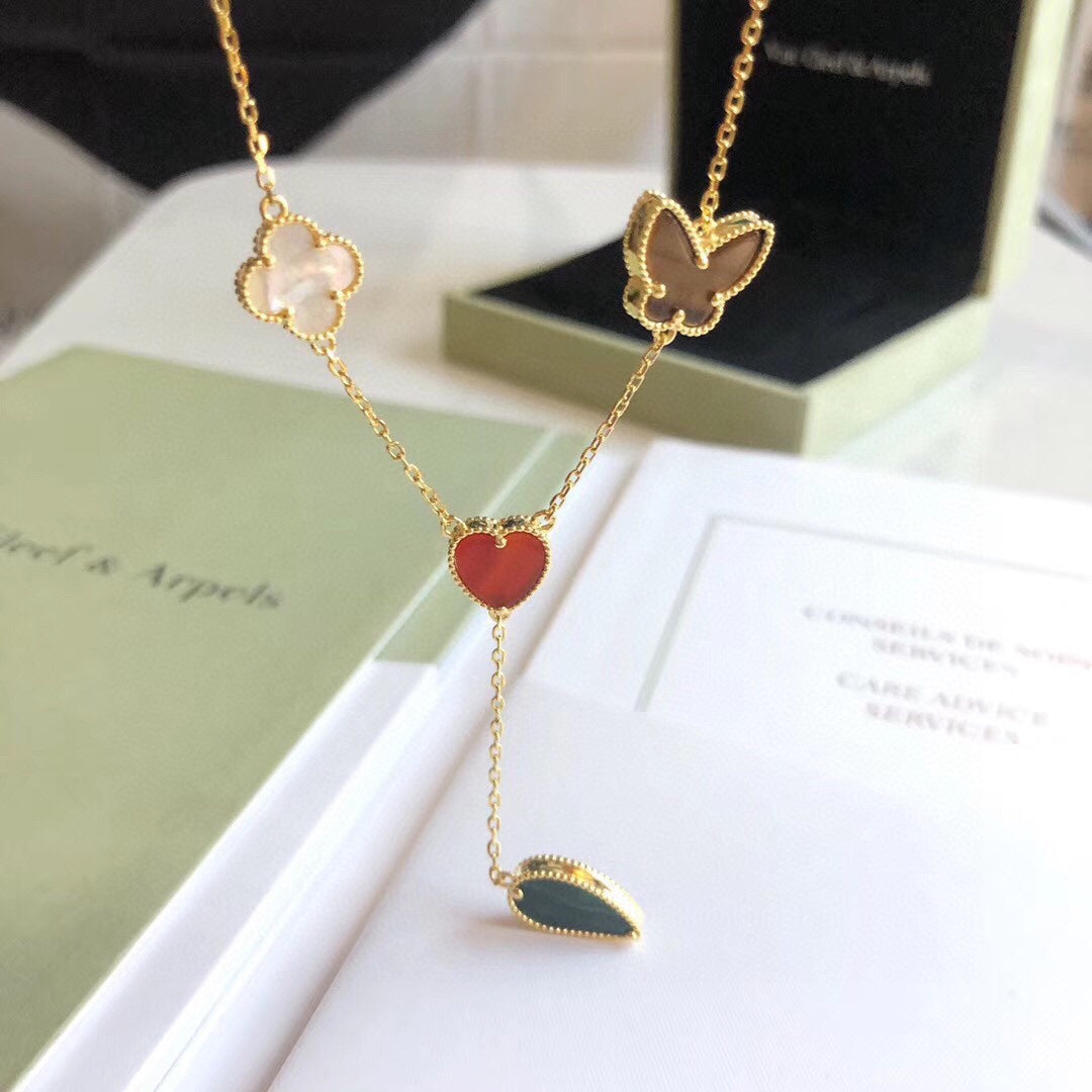 DIANA LUCKY SPRING 4 MOTIFS ROSE GOLD NECKLACE