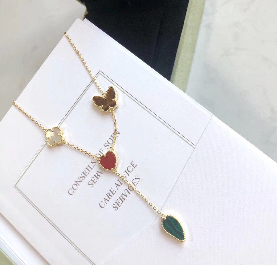 DIANA LUCKY SPRING 4 MOTIFS ROSE GOLD NECKLACE
